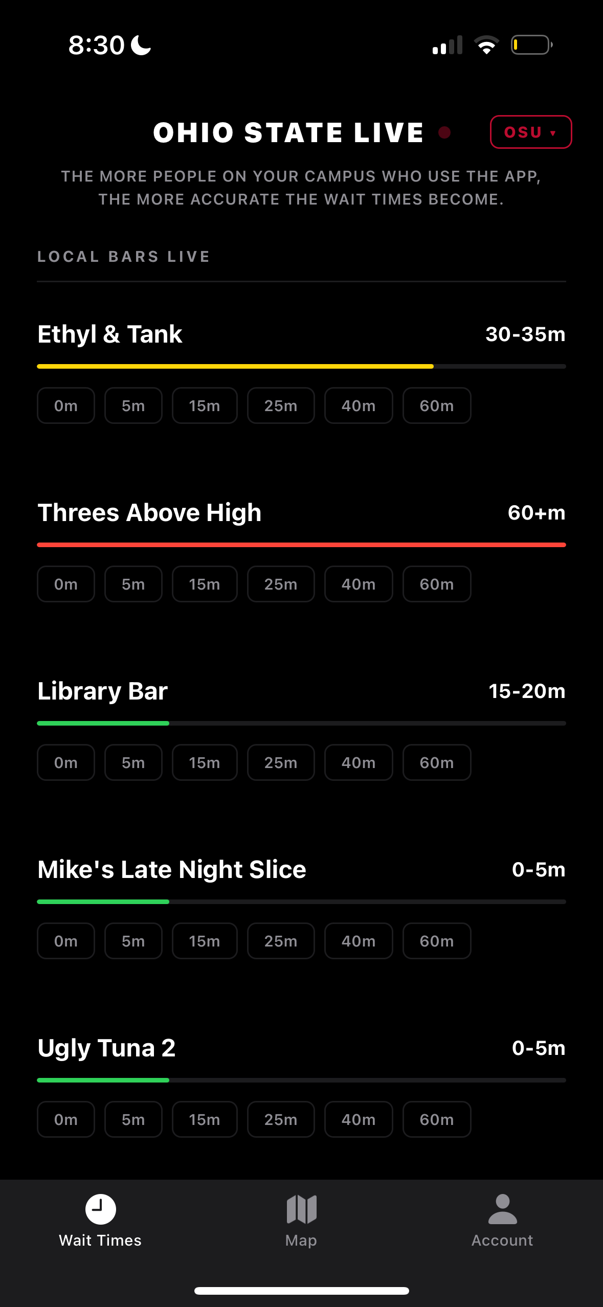 Nyte app – live bar wait times